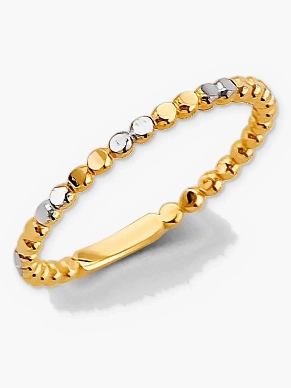 14K Solid Gold Two-Tone Ball Bead Stacking Ring Dainty Beaded Band